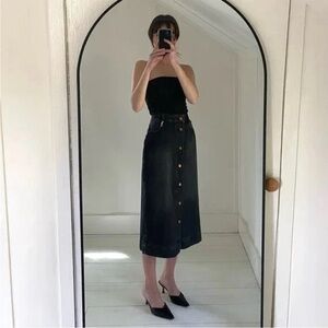 Boden‎ Charcoal Straight Denim Button Front Pencil Midi Skirt, Size 8